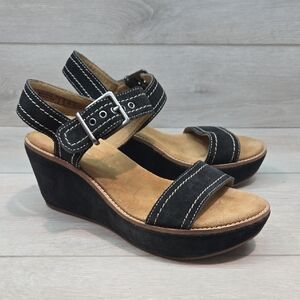 Clarks Artisan Women's Black Wedge Leather Sandals Shoes Sz 8.5M